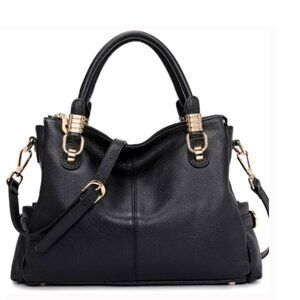 Kattee Leather Tote Bag Black and Gold